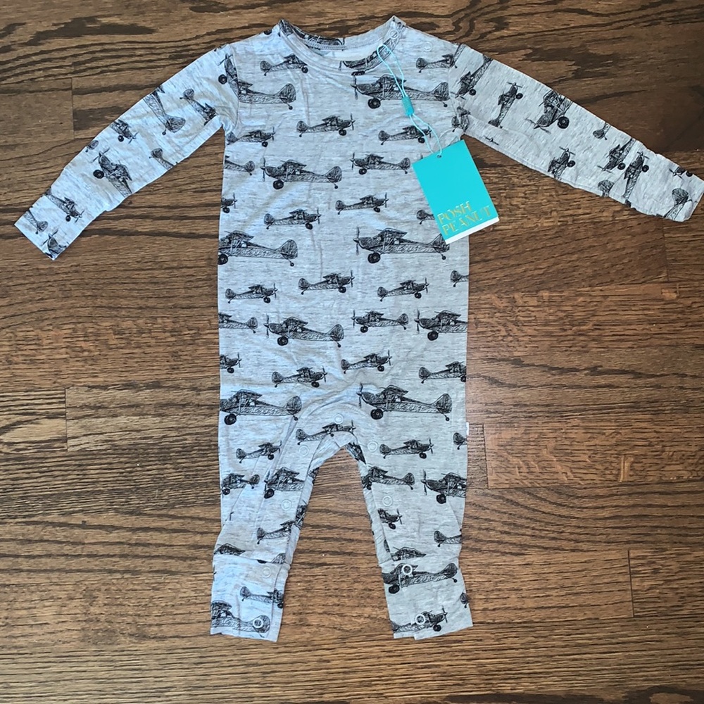 NWT Posh Peanut RARE Logan Vintage Airplane Romper